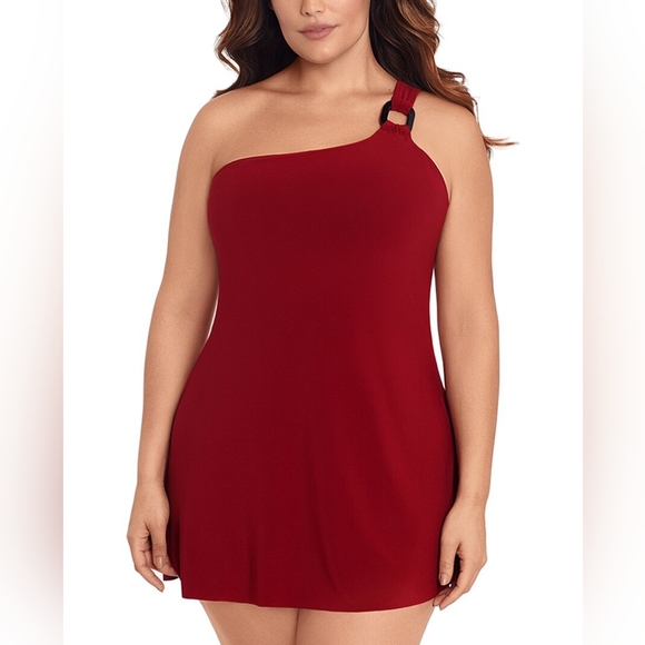 24W NWT Magicsuit Amal One Shoulder Swimdress in Cherry Red - Picture 1 of 10